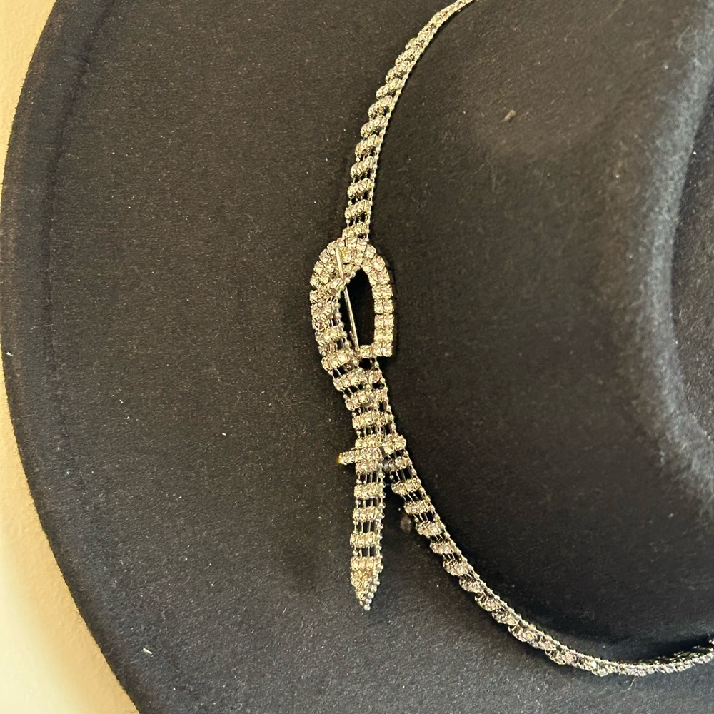 Elegant Black Hat with Rhinestone Band